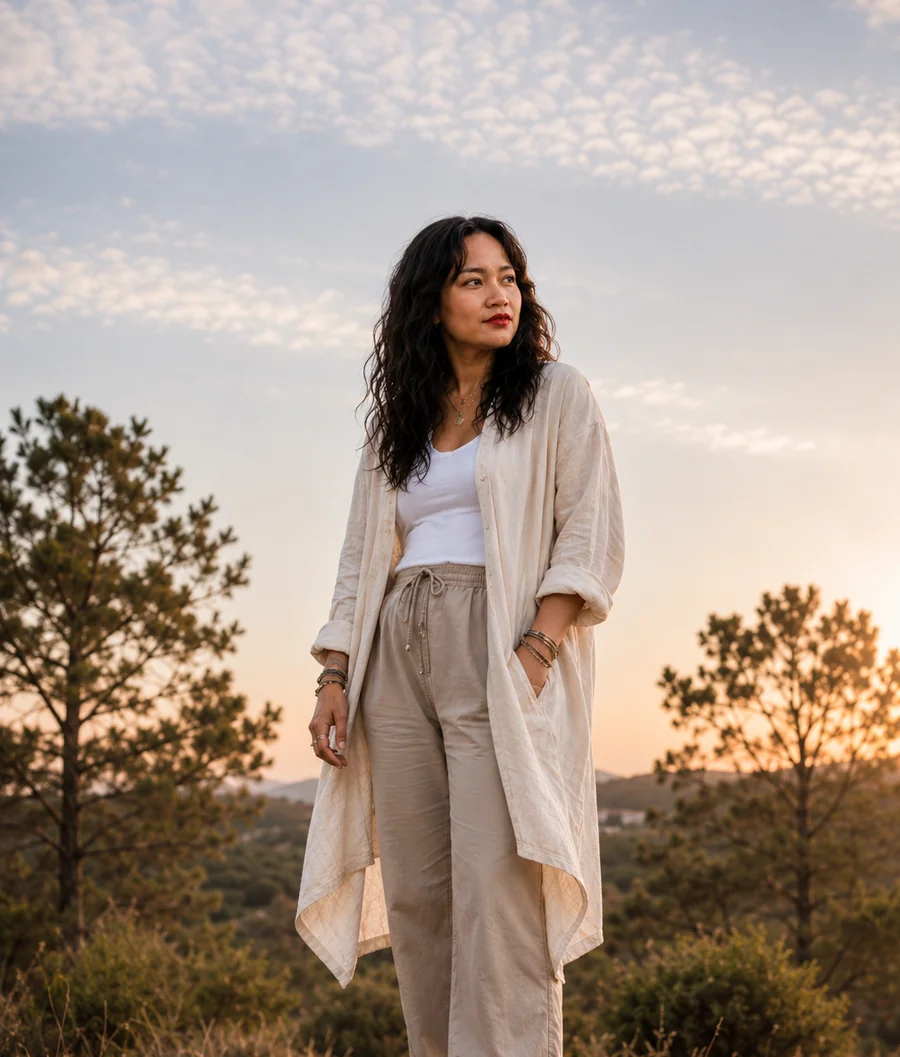 Staand portret van Ivory Tokromo buiten bij zonsondergang